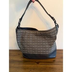 Coach Signature Jacquard Leather Canvas Bucket Handbag Tote Black